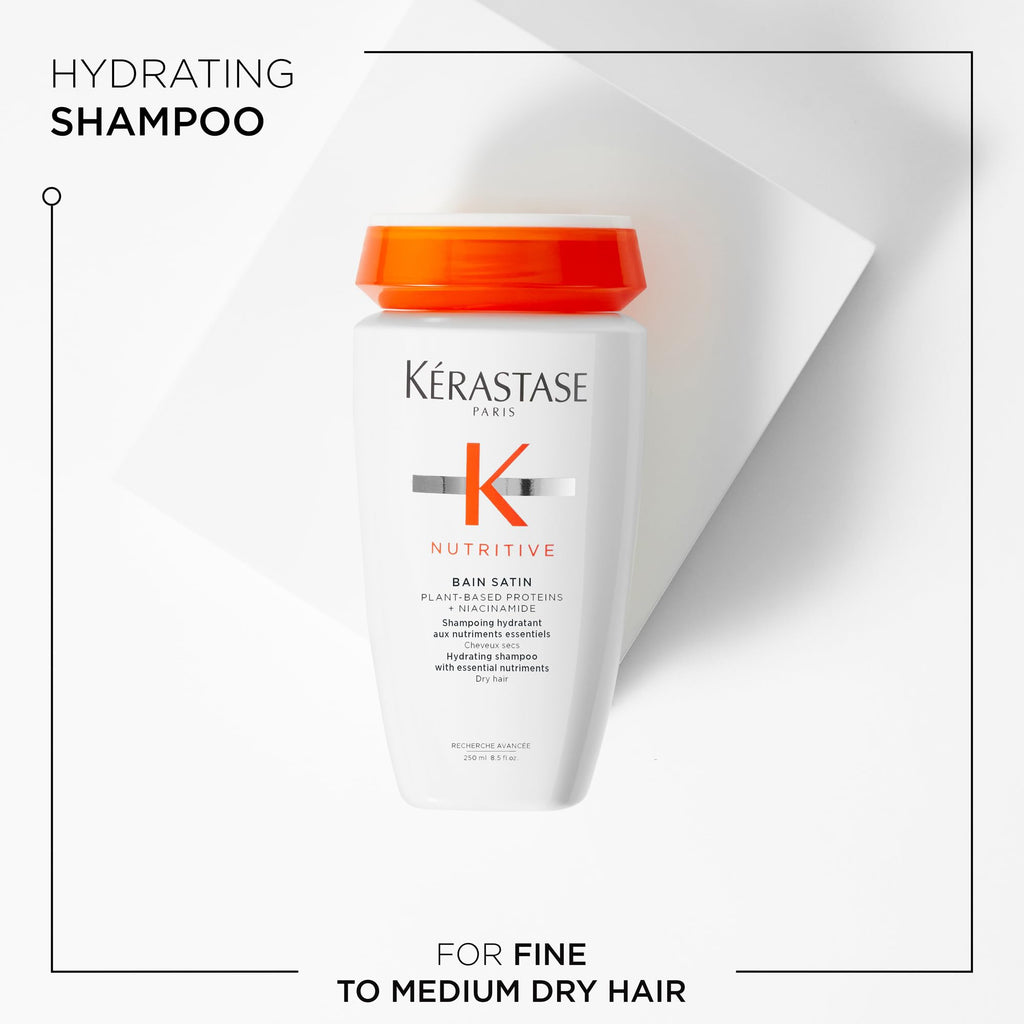 Kerastase Nutritive Bain Satin Shampoo | Gently Cleanses & Replenishes Moisture for Soft, Shiny Hair | With Plant-Based Proteins & Niacinamide | For Fine to Medium Dry Hair