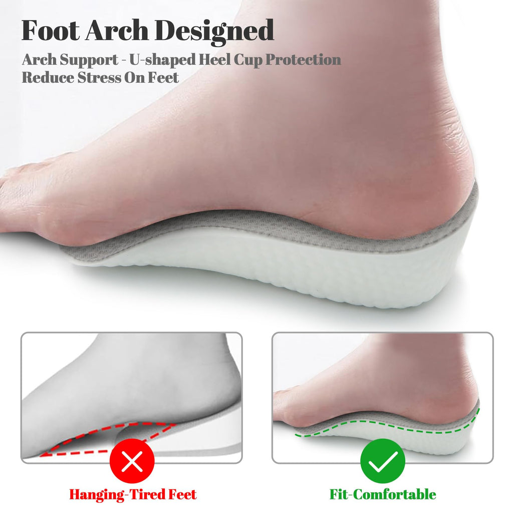 Height Increase Insoles for Men and Women, Foot Arch Contour Shoes Lifts for Men Orthopedic Heel Lift Cushion Gel Leg Discrepancy Balancer (Grey,3 Pairs - 1.5cm 2.5cm 3.5cm) (Grey)