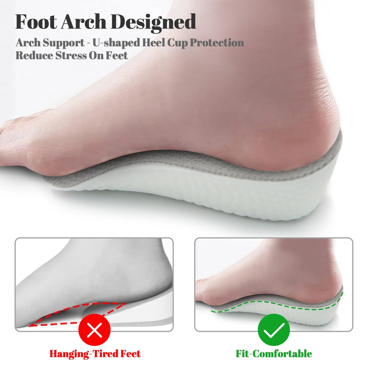 Height Increase Insoles for Men and Women, Foot Arch Contour Shoes Lifts for Men Orthopedic Heel Lift Cushion Gel Leg Discrepancy Balancer (Grey,3 Pairs - 1.5cm 2.5cm 3.5cm) (Grey)
