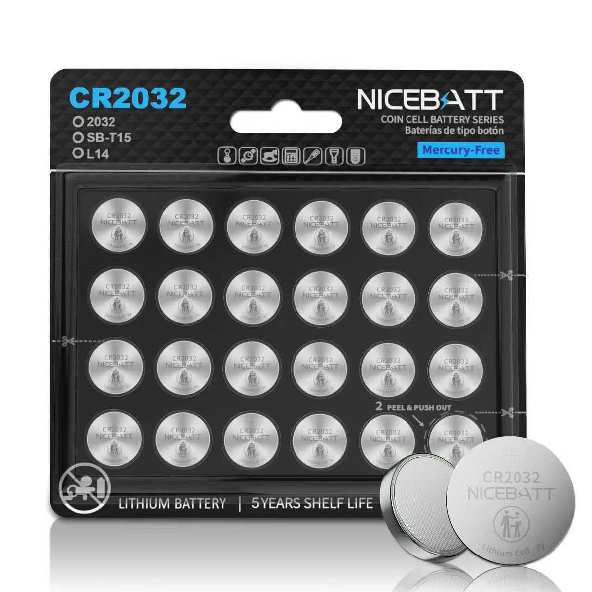 NICEBATT CR2032 Batteries 24 Pack, Long Lasting Power for AirTag, Car Remote Key Fob, 3V Lithium Coin Cell Cr 2032 Battery