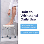 Drive Medical Shower Stool, Adjustable Height, Lightweight Aluminum, White