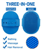 Dog Bath Brush Pet Bath Comb Brush Soothing Massage Rubber Comb 2pcs with Adjustable Ring Handle for Long Short Haired Dogs and Cats (Blue+Rose)