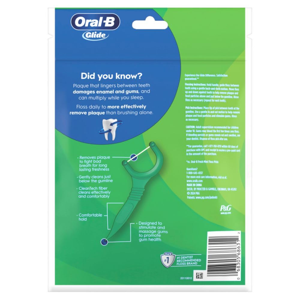 Buy now Oral-B Glide Mint Dental Floss Picks with Long Lasting Scope Flavor, 3 Pack of 75 Picks (225 Total) at indiglob india