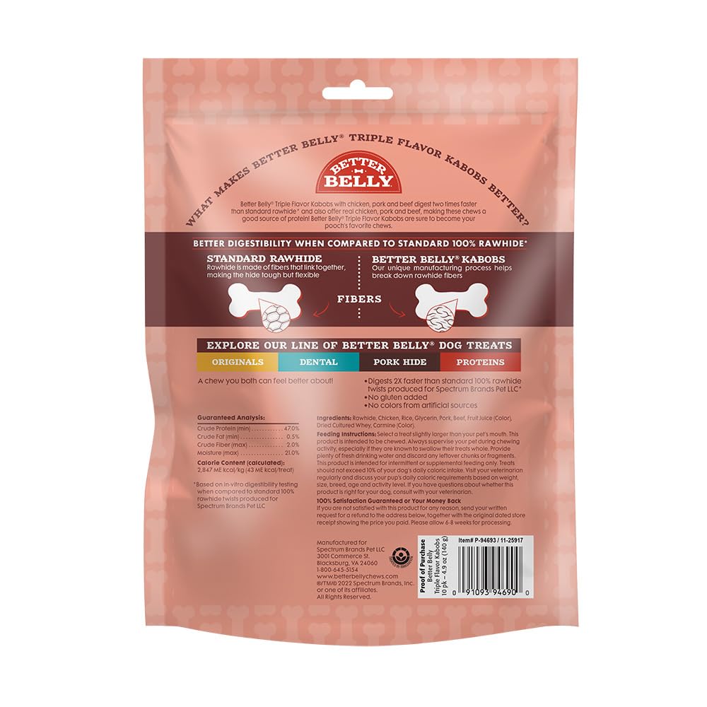 Better Belly Triple Flavor Kabob Highly Digestible Dog Treats, 10 Count