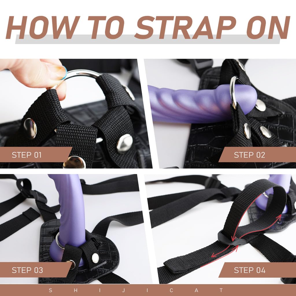 Adjustable Harness Strap-On G-Spot Dildo Set, 7" Realistic Dildo, 3 O-Rings