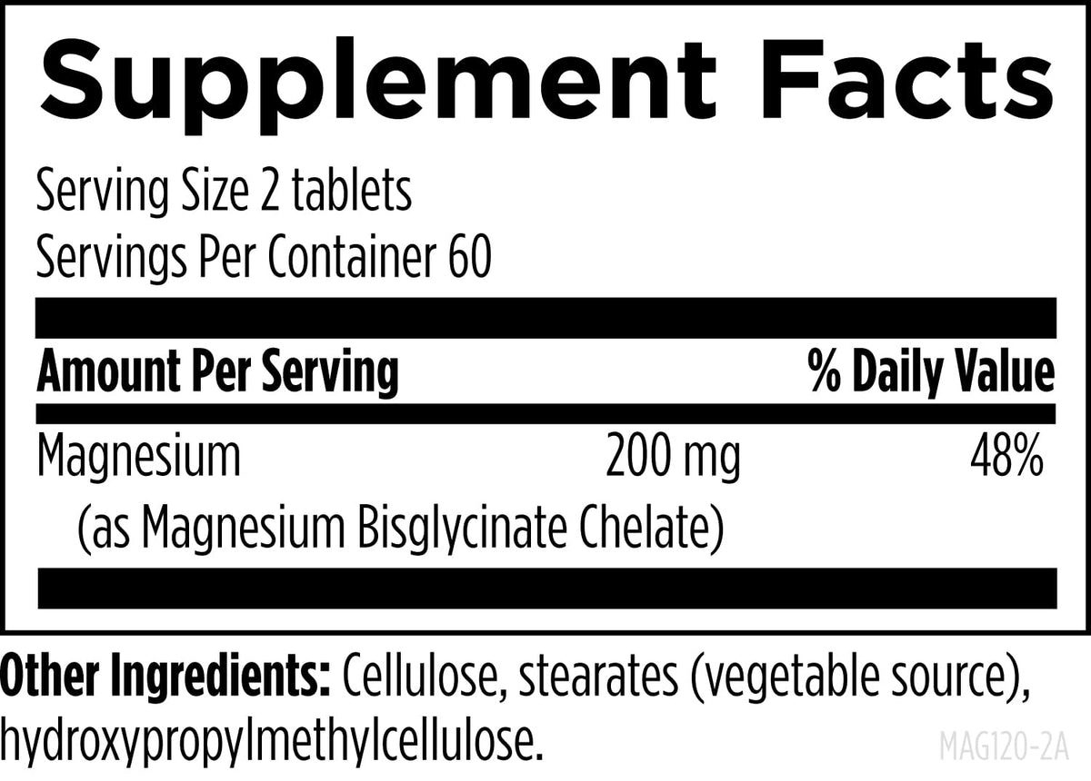 Designs for Health Magnesium Chelate Tablets - 200mg Magnesium Bisglycinate Chelate - Non-GMO Supplement Designed to be Easier on the Stomach (120 Tablets)