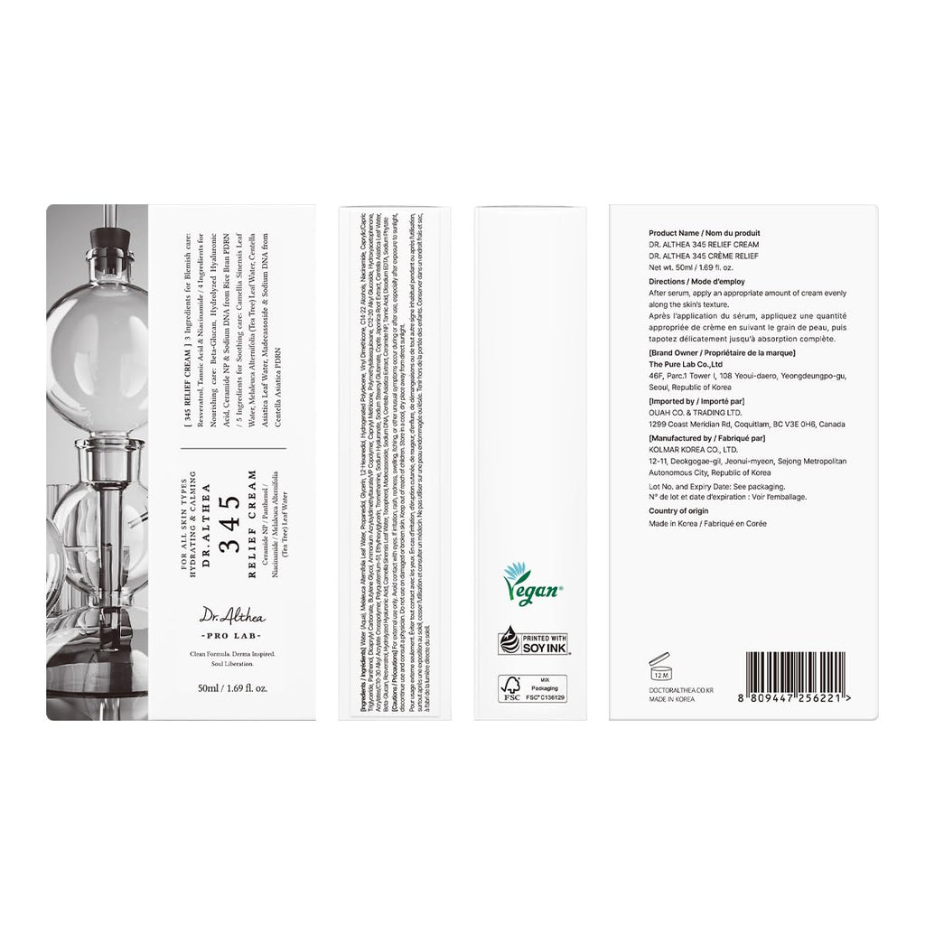 Dr.Althea 345 Relief Cream - 1.69 Fl Oz (Pack of 1) | PDRN & Hyaluronic Acid for Instant Hydration, Blemish, Post-Acne Vegan Face Moisturizer with Centella, Non-comedogenic