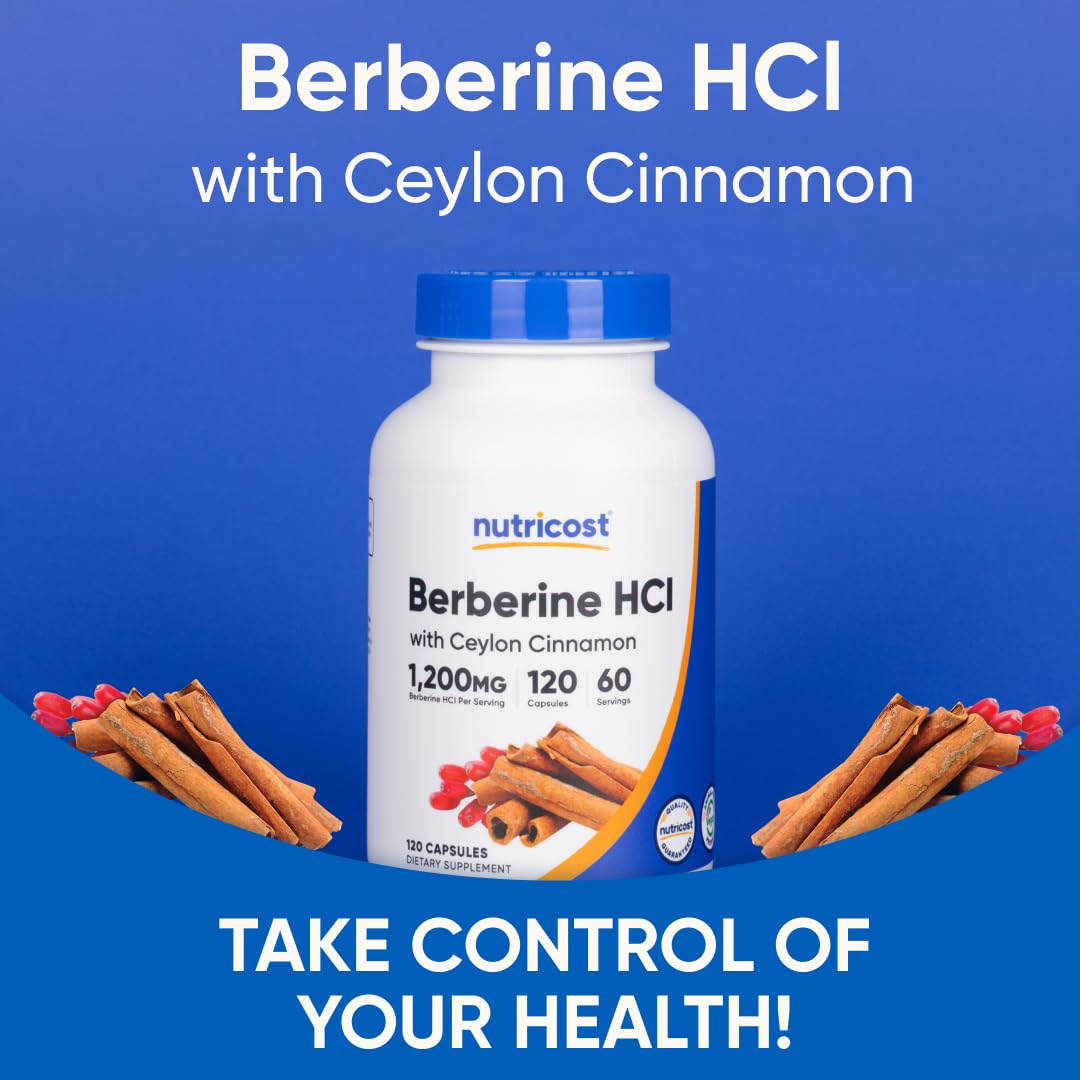 Nutricost Berberine HCl with Ceylon Cinnamon Capsules (120 Capsules) | 60 Servings, GMO-Free, Animal-Free Product