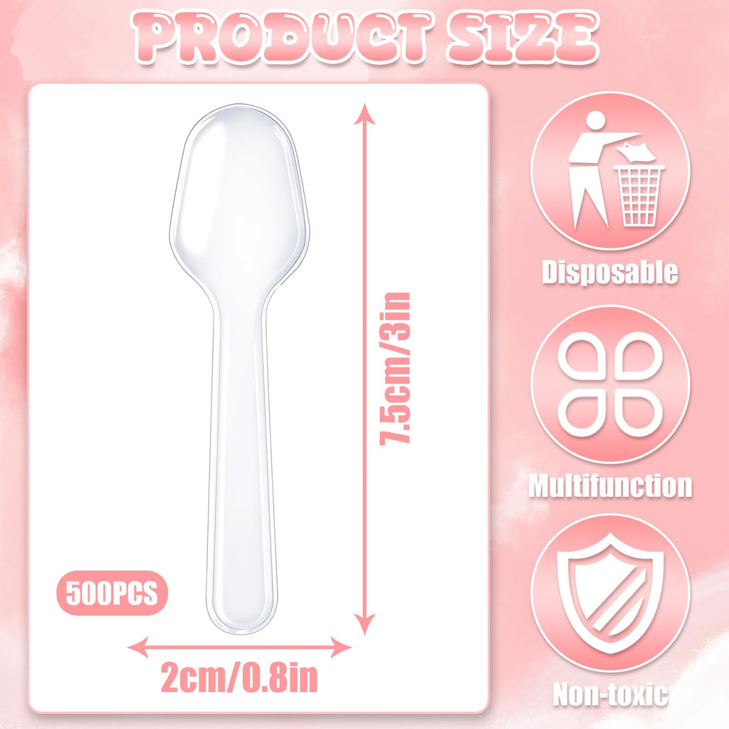 500Pcs Mini Spoons for Desserts, XJMWXHFC Clear Plastic Spoons, Disposable Clear Tasting Spoons, Small Dessert Spoons for Jelly Pudding Yogurt Ice Cream Desert Cake Appetizer (3 Inch)