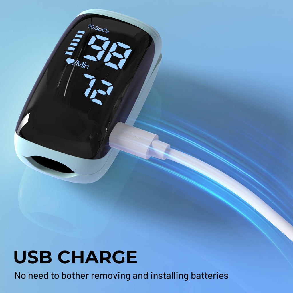 Finger Pulse Oximeter, Fingertip Blood Oxygen Saturation with Pulse Monitor Rechargeable, Accurate Spo2 Reading for Home, Outdoor Sports，Blue