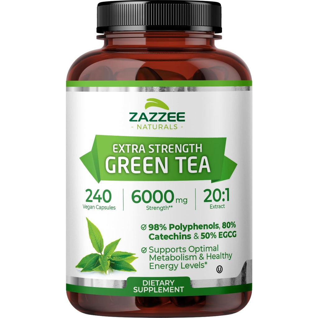 Zazzee Extra Strength Green Tea 20:1 Extract, 50% EGCG, 150 Vegan Capsules | 98% Polyphenols, 80% Catechins, 5 Month Supply, Certified Kosher, Antioxidant & Metabolism Support, Non-GMO, Made in the USA