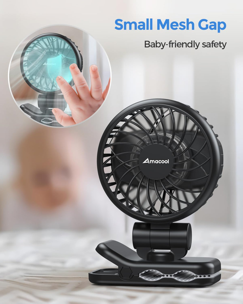 AMACOOL Mini Baby Fan with Clip for Carrier Stroller, Ultra Light 0.24 lb