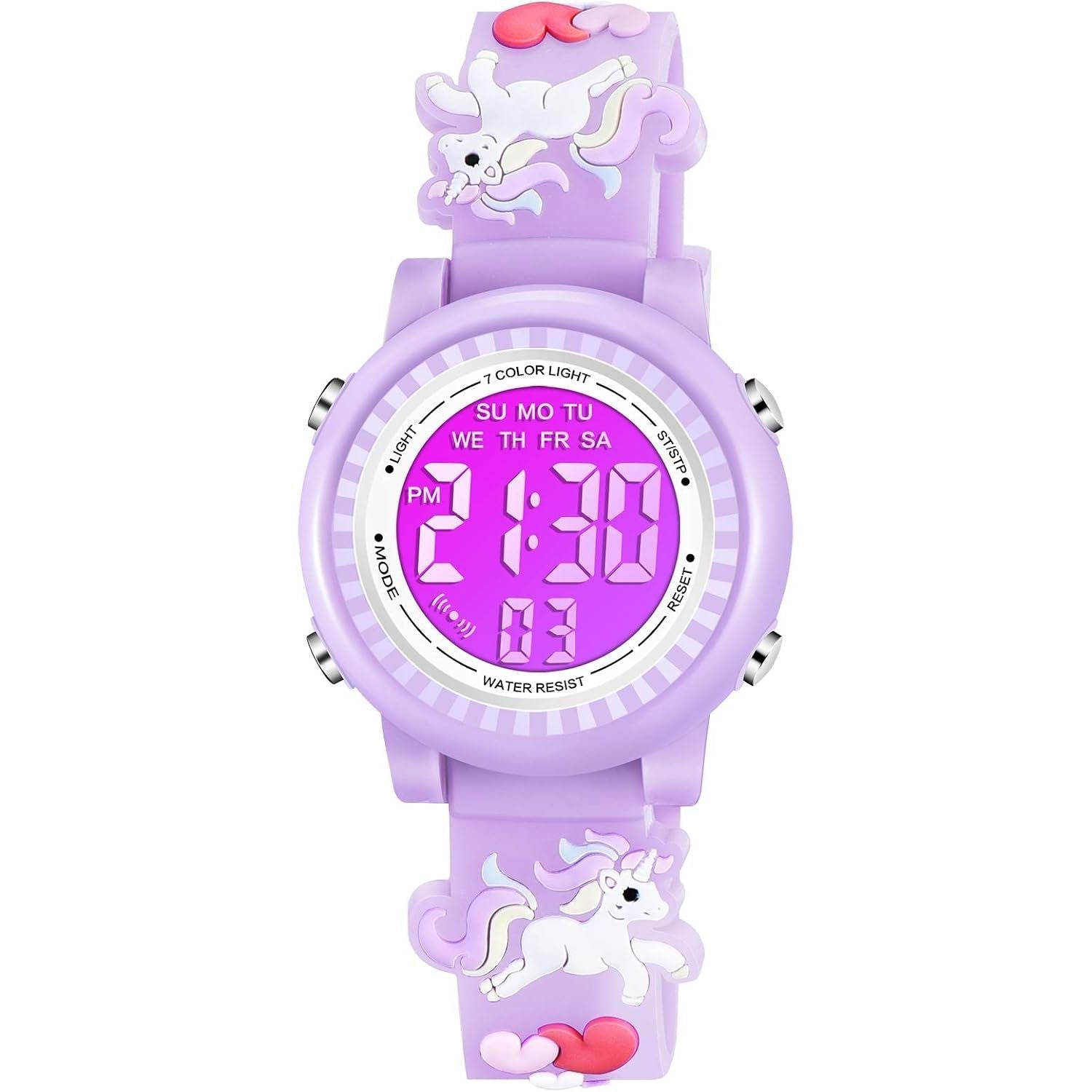 Buy now Venhoo Kids Watches 3D Cartoon Waterproof 7 Color Lights Toddler Wrist Digital Watch with Alarm Stopwatch for 3-10 Year Girls Little Child Purple at indiglob india