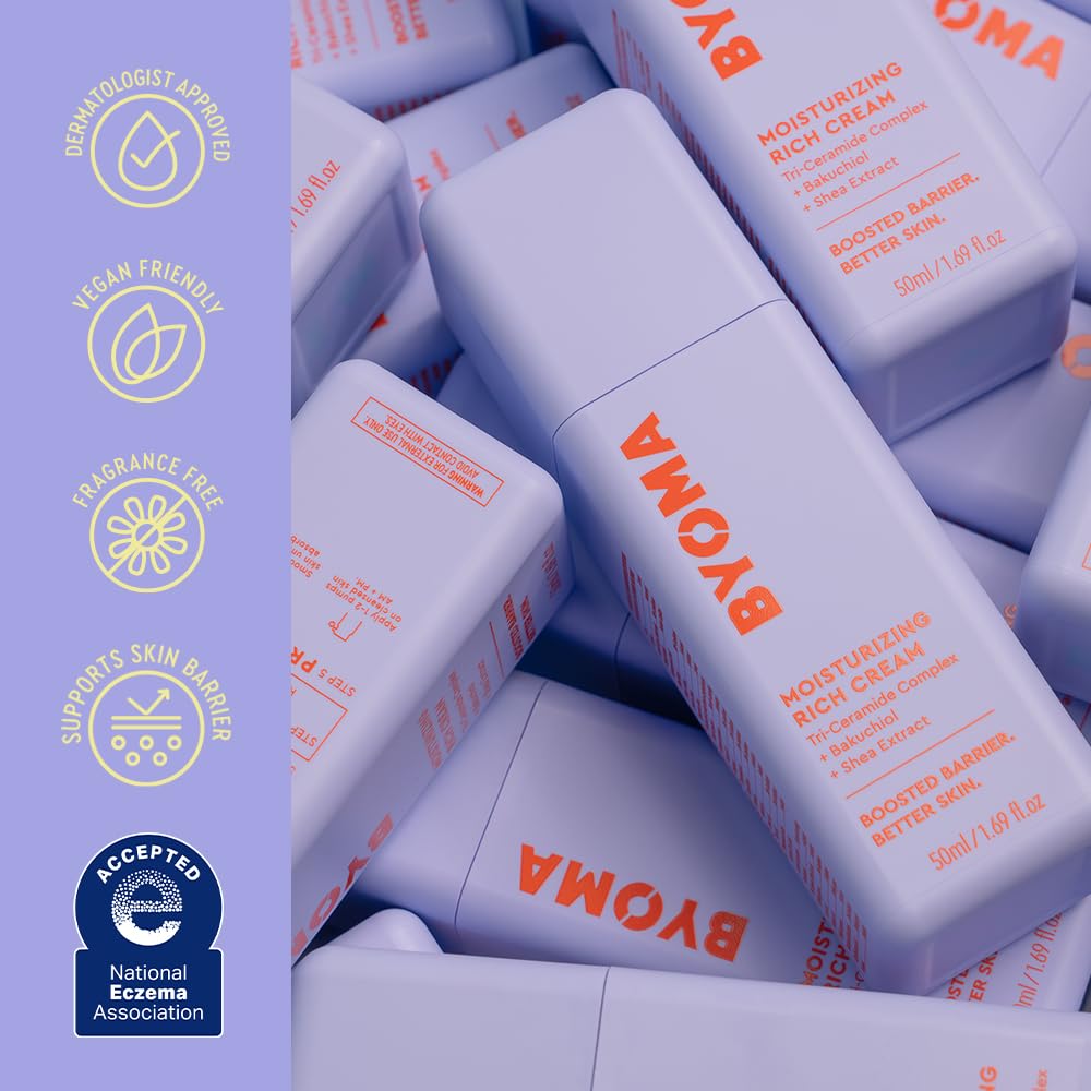 BYOMA Moisturizing Rich Cream | Barrier Repair Face Lotion, Bakuchiol & Shea Extract, Ceramide Moisturizer for Dry Skin, Anti Wrinkle, Alcohol Free