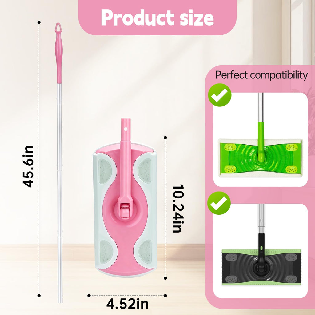 Mop Handle Compatible with Swiffer, Detachable Pink Extra Long Mop Handle for Swiffer