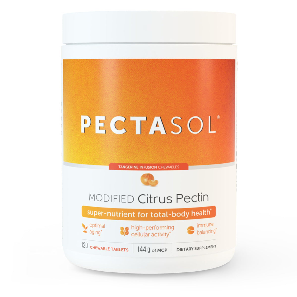 EcoNugenics PectaSol Modified Citrus Pectin – 120 Tangerine Chewable Tablets – Total-Body Health Supplement to Support Heart, Immune System, Maintain Healthy Galectin-3 Levels