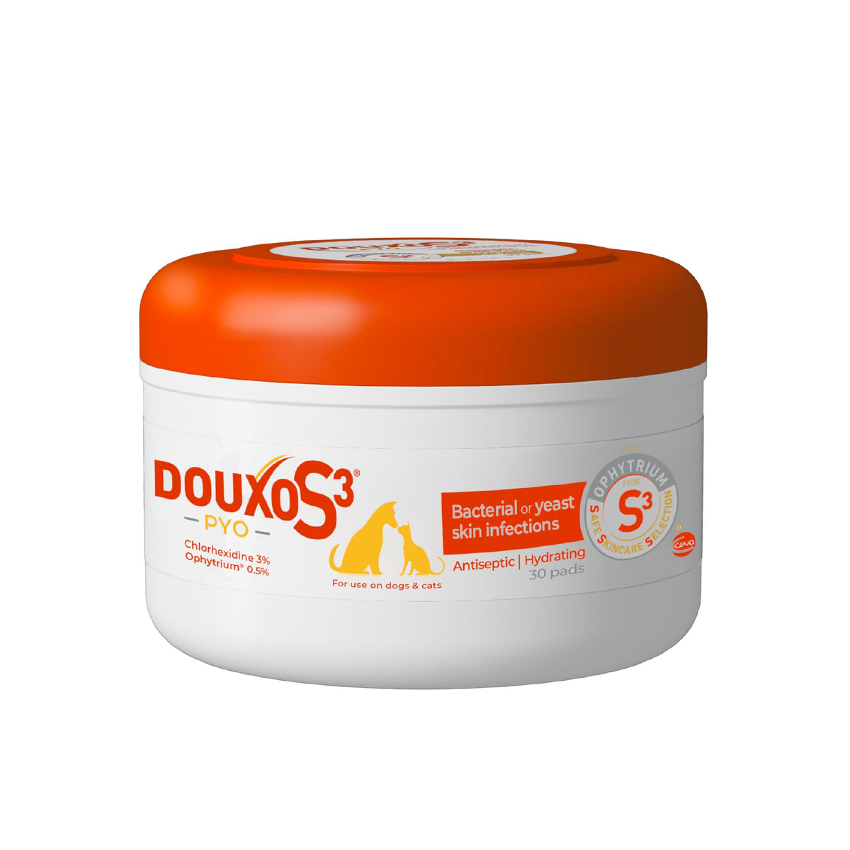 Douxo S3 PYO Pads, 3% Chlorhexidine Wipes for Dogs and Cats, 30 Pads