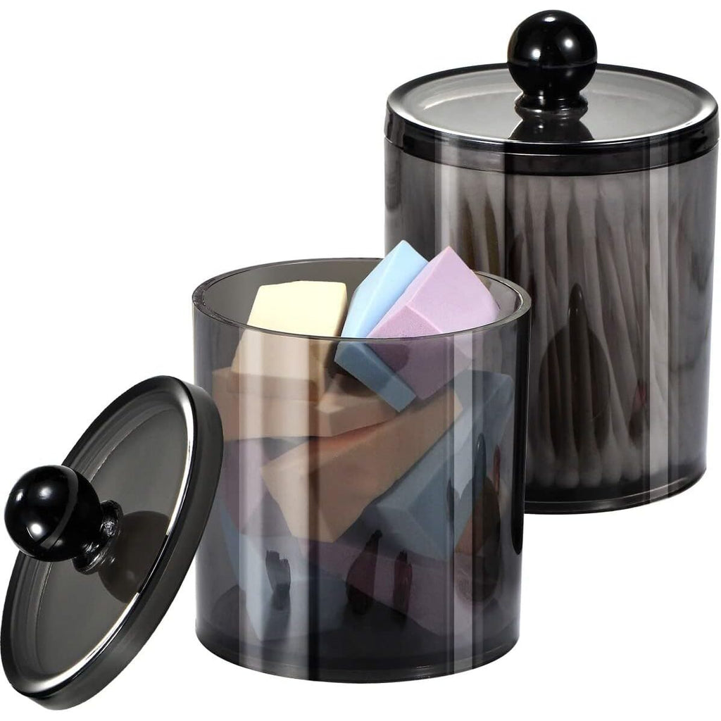 Buy now SheeChung 2 Pack of 10 Oz. Small Clear Plastic Apothecary Jar - Qtip Dispenser Holder Bathroom Vanity Storage Canister Acrylic Jar for Cotton Balls/Swabs/Rounds,Q-tips (Black) at indiglob india