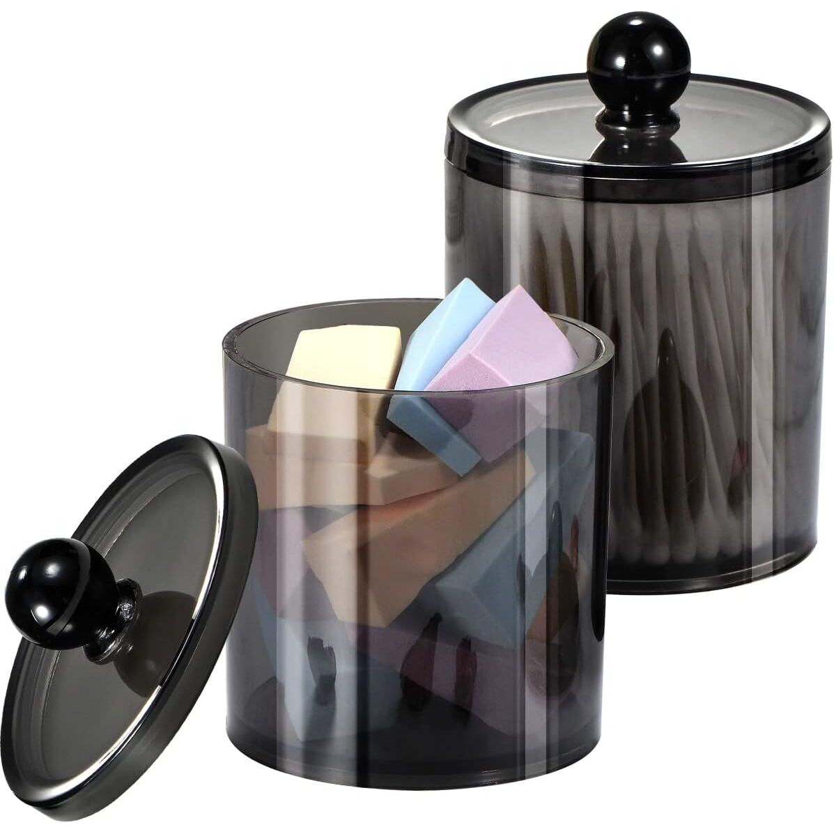 Buy now SheeChung 2 Pack of 10 Oz. Small Clear Plastic Apothecary Jar - Qtip Dispenser Holder Bathroom Vanity Storage Canister Acrylic Jar for Cotton Balls/Swabs/Rounds,Q-tips (Black) at indiglob india