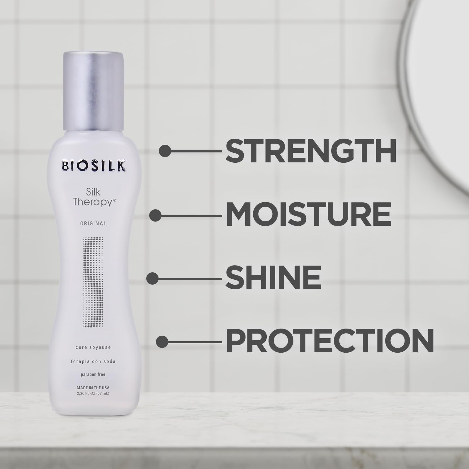BioSilk Silk Therapy Original, Reconstructing Leave-In Hair Treatment, Adds Shine, Smooths & Prevents Split Ends, Sulfate-Free, Paraben-Free, Cruelty-Free, 2.26 Oz