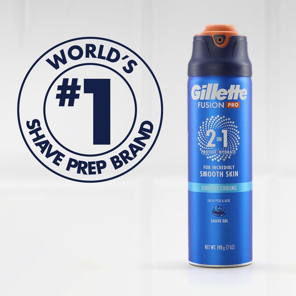 Gillette PRO Shaving Gel For Men Cools To Soothe Skin And Hydrates Facial Hair, 7oz, ProGlide Sensitive 2 in 1 Shave Gel