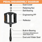 Universal Bike Pedals 9/16" Nylon Lightweight Non-Slip Bicycle Platform Pedals, Easy to Install, Fit Most Adult Mountain Bikes MTB, Durable Design