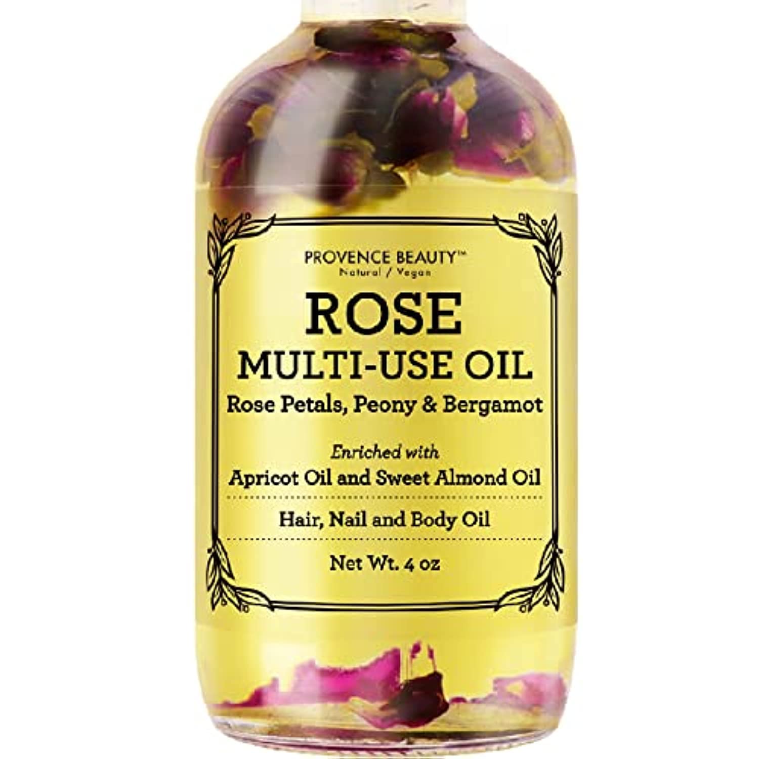 BEAUTE DE PROVENCE Peony Multi-Use Oil for Face, Body and Hair – Organic Blend of Apricot, Vitamin E & Sweet Almond Oil for Dry Skin, Rose Petals & Bergamot Essential Oil – 4 Fl Oz