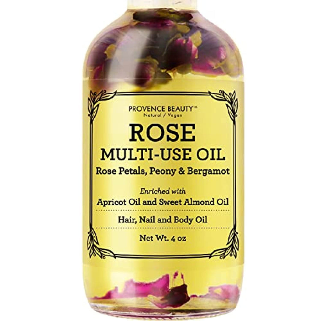 BEAUTE DE PROVENCE Peony Multi-Use Oil for Face, Body and Hair – Organic Blend of Apricot, Vitamin E & Sweet Almond Oil for Dry Skin, Rose Petals & Bergamot Essential Oil – 4 Fl Oz