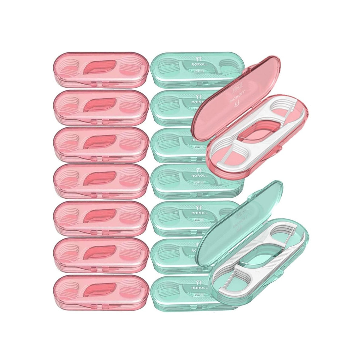 QUALIALL Travel Dental Floss Pick Case, 14 Packs, Green, Pink
