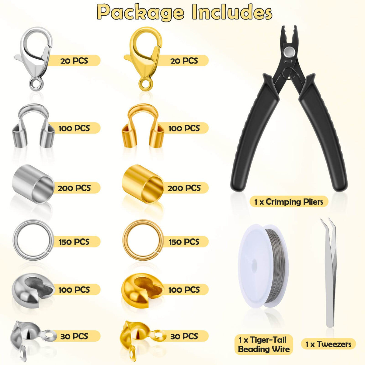 Acejoz 1203 Pcs Crimp Beads Supplies for Jewelry Making, Including Crimp Covers, Crimp Tubes and Wire Guardians, Lobster Clasps, Jump Rings, Crimping Pliers and Beading Wire for Bracelets Making