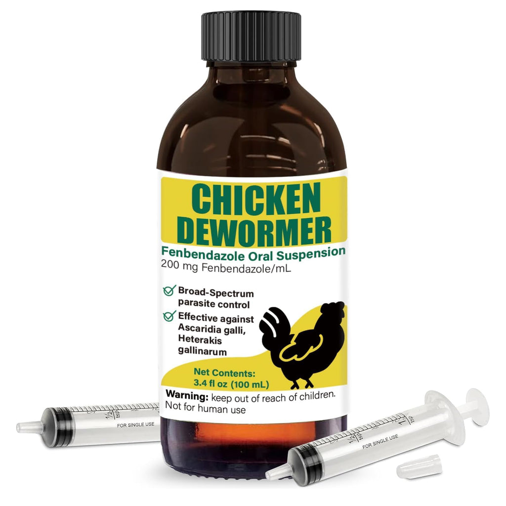 Dewormer for Chickens, Poultry, Fenbendazole for Chicken Dewormers, Tapeworms, Roundworms & Hookworms, with Measuring Syringe, 100ml