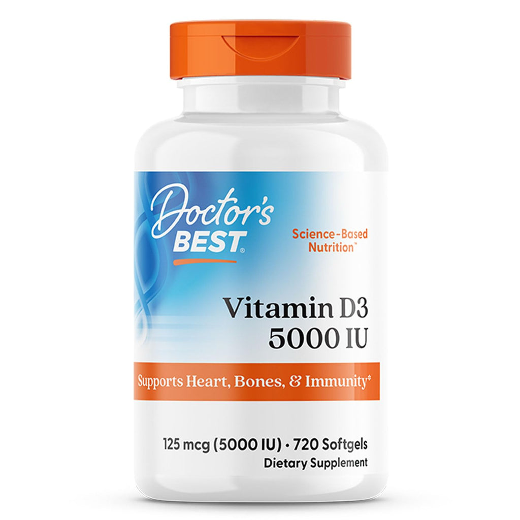 Doctor's Best Vitamin D3 5000IU, Non-GMO, Gluten & Soy Free, Regulates Immune Function, Supports Healthy Bones, White, No Flavour, 180 Count