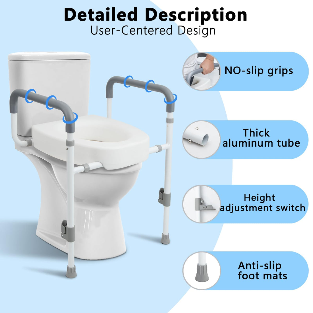 Toilet Seat Risers for Seniors with Handles, 3.5-inch Rise