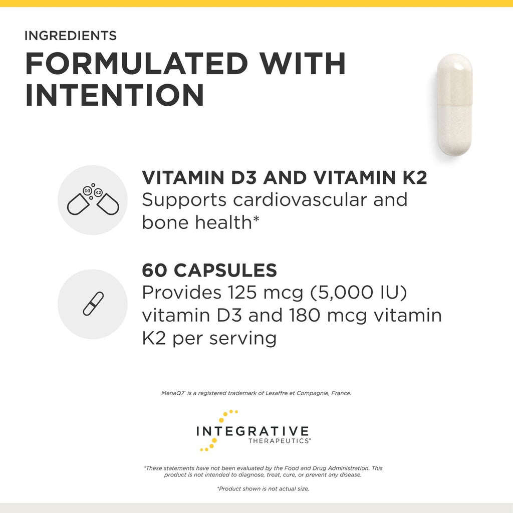Integrative Therapeutics K2 + D3 - Supplement for Heart Health & Bone Strength* - Daily Vitamins for Calcium Absorption - Supports Vitality - Gluten-Free - Third-Party Tested - 60 Count (60 Servings)