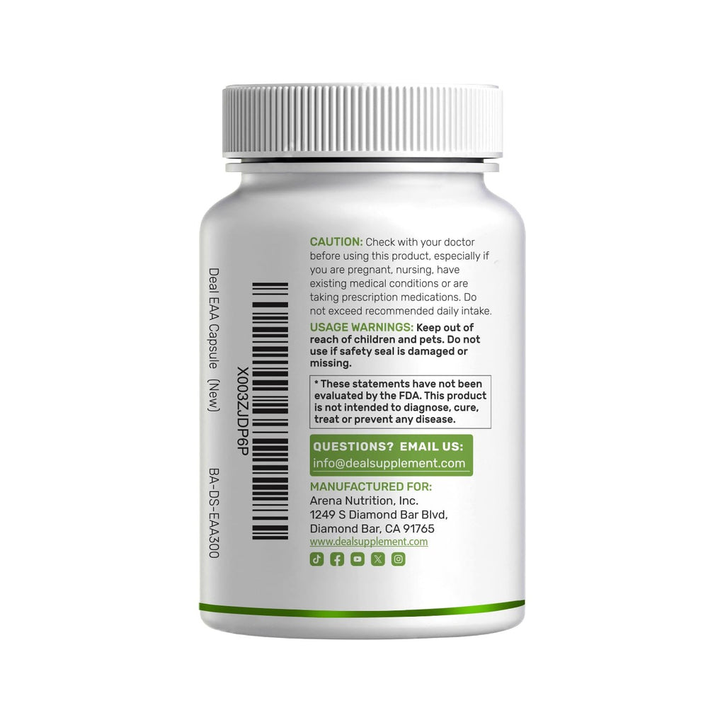 Essential Amino Acids (EAA) 2000mg Per Serving, 300 Capsules – Unflavored - 9 in 1, All BCAAs (Branched-Chain Aminos) – Lean Muscle Support & Natural Pre Workout Supplement