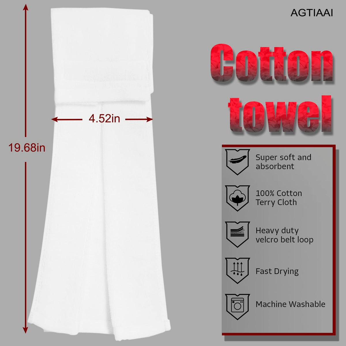 Cotton White Football Towel Quarterback - Hand Towels with Hook and Loop Closure - Versatile Sports Towels for Softball, Gym, Yoga, Golf - Men, Women, Youth