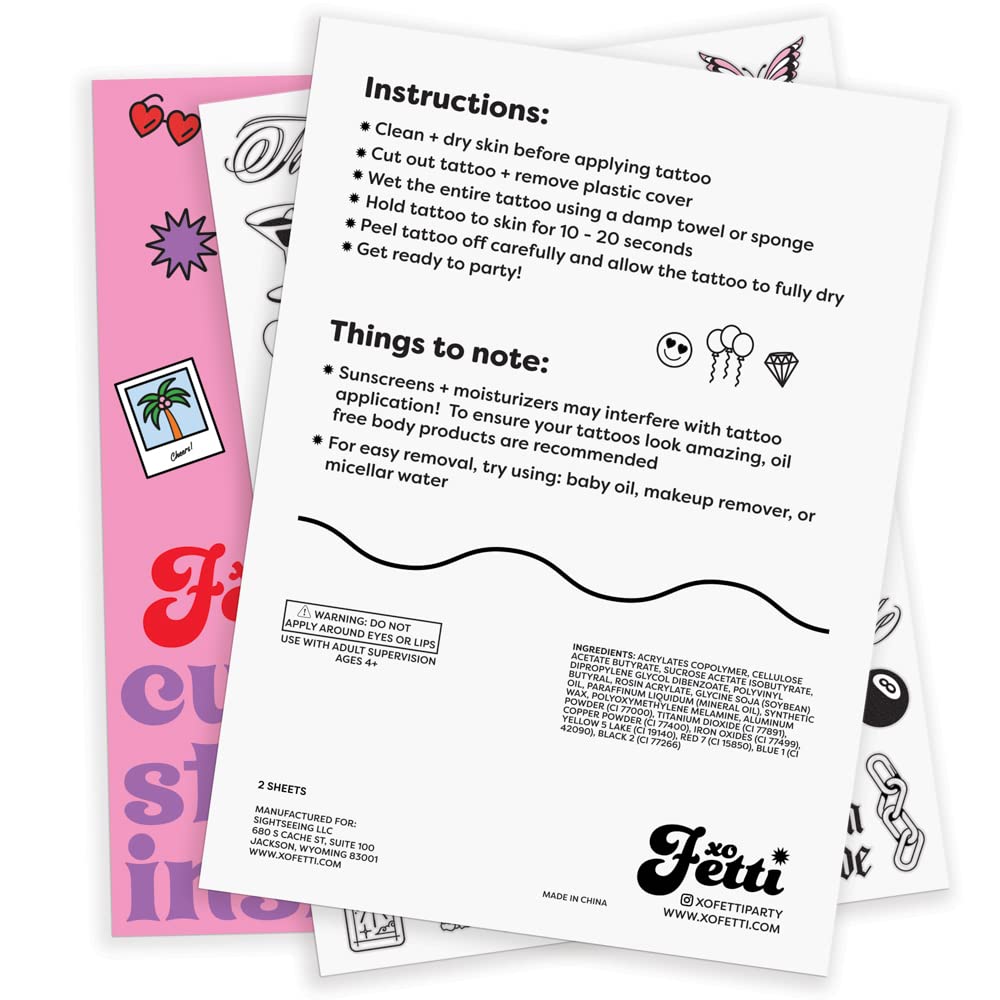 xo, Fetti 100 Realistic Bachelorette Temporary Tattoos | Bride Party Gift
