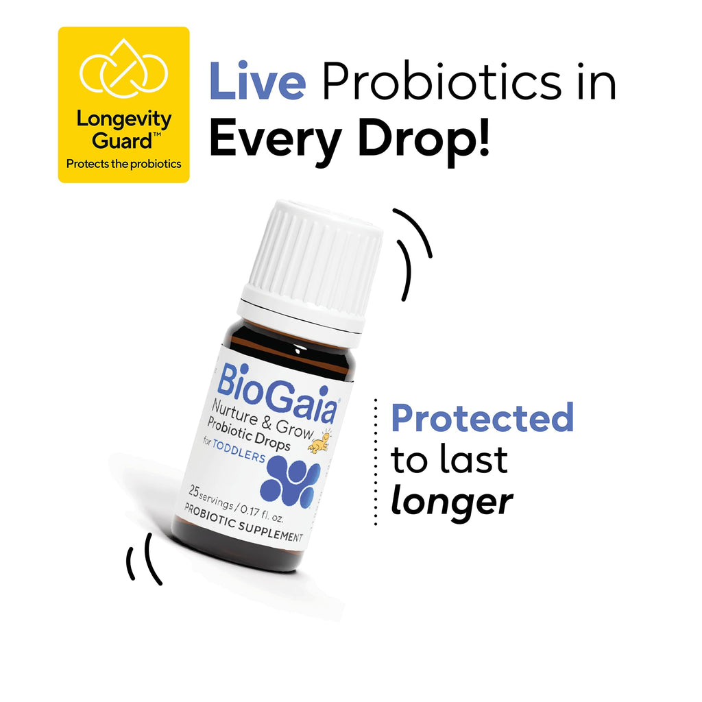 BioGaia Nurture & Grow Toddler Probiotic Drops | Gut, Immune & Oral Health | Age 1+ | Digestive Health & Regularity | Immune Support | Promotes Respiratory & Oral Health | Easy-to-use drops | 5mL