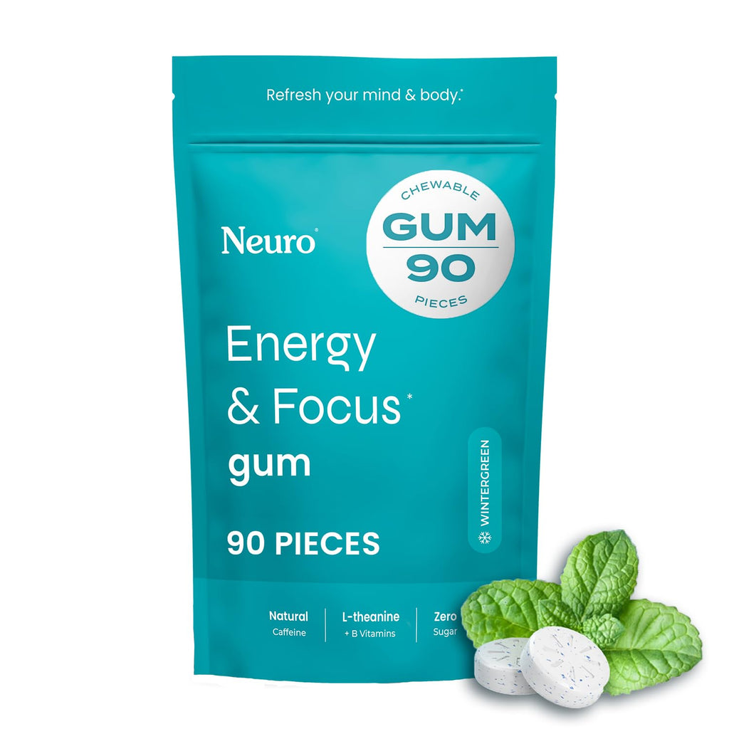 Buy now Neuro Energy & Focus Gum - 40mg Natural Caffeine Gum & Nootropic Energy Supplement with L-Theanine & B Vitamins - Sugar Free, Vegan - Peppermint, 90ct at indiglob india