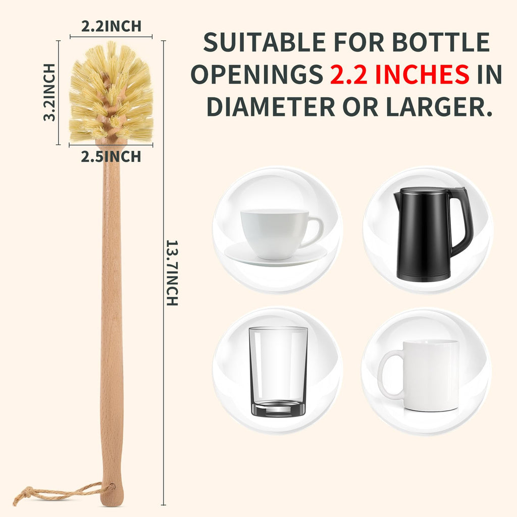 DEBETOOL 2-Pack Wooden Bottle Brush with Sisal Bristles