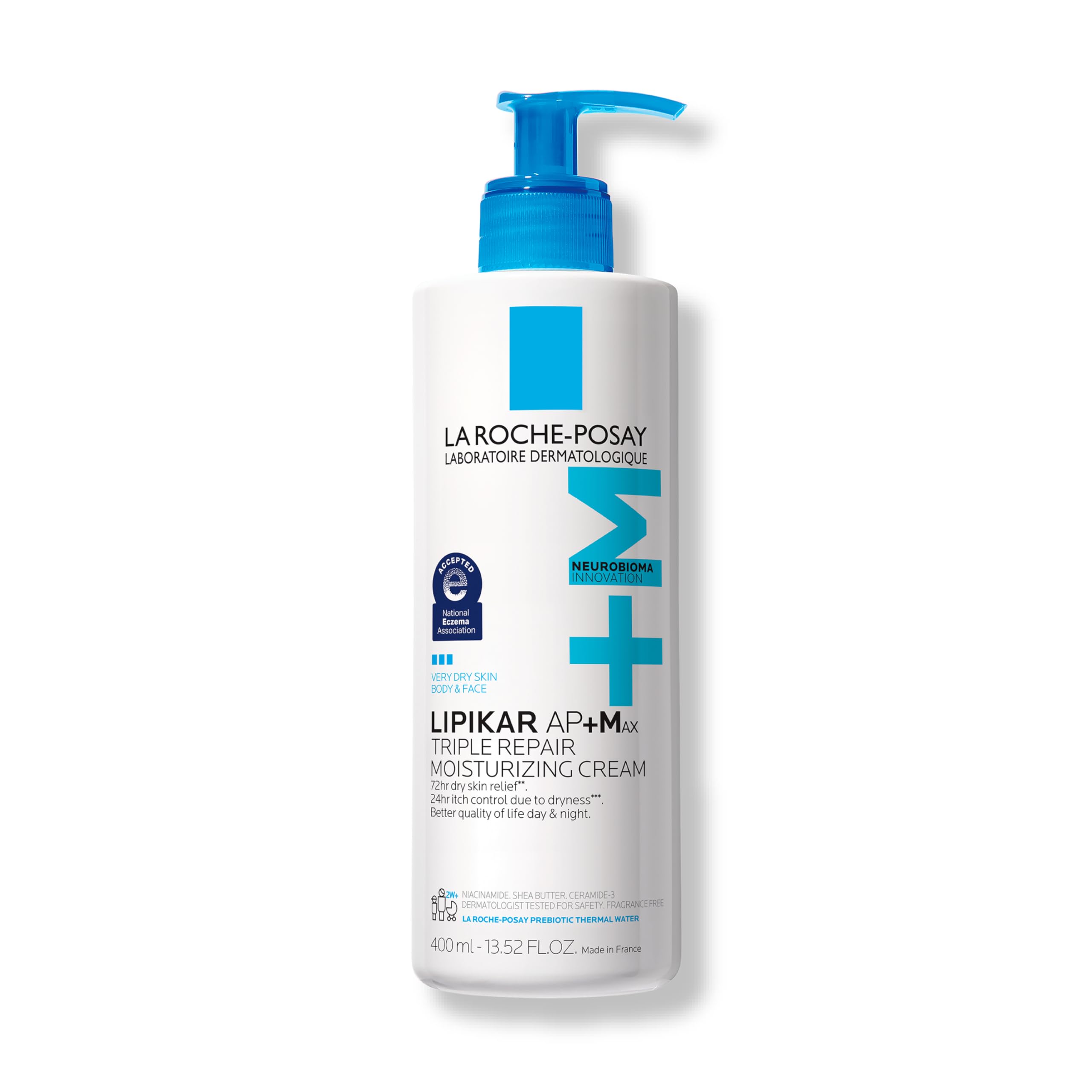 La Roche-Posay Lipikar AP+Max Triple Repair Moisturizing Body Cream,13.52oz | Face and body lotion for dry skin with shea butter and niacinamide to help moisturize and support the skin barrier.