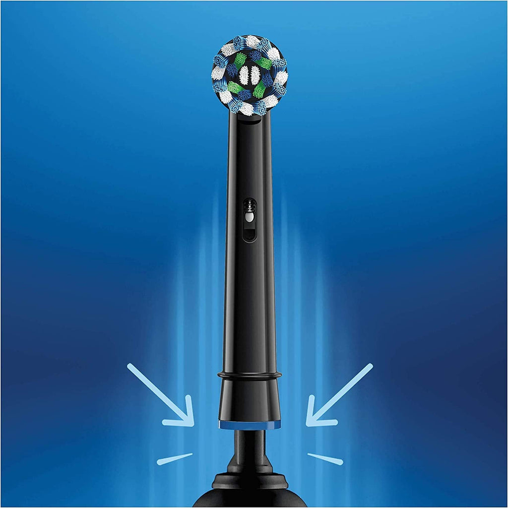 Buy now Oral-B Genuine CrossAction Replacement Black Toothbrush Heads, Refills for Electric Toothbrush, Angled Bristles for up to 100 Percent More Plaque Removal, Pack of 4 at indiglob india