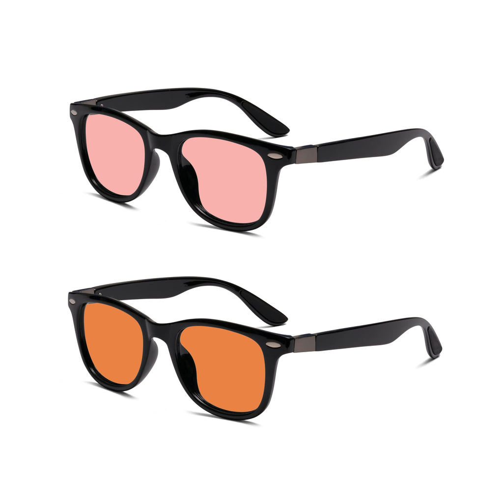 BRADDELL FL-41 Rose & FL-60 Wayfarer Blue Light Glasses for Migraine Light Sensitivity, Fluorescent LED Lighting & Concussion (MEDIUM LARGE)