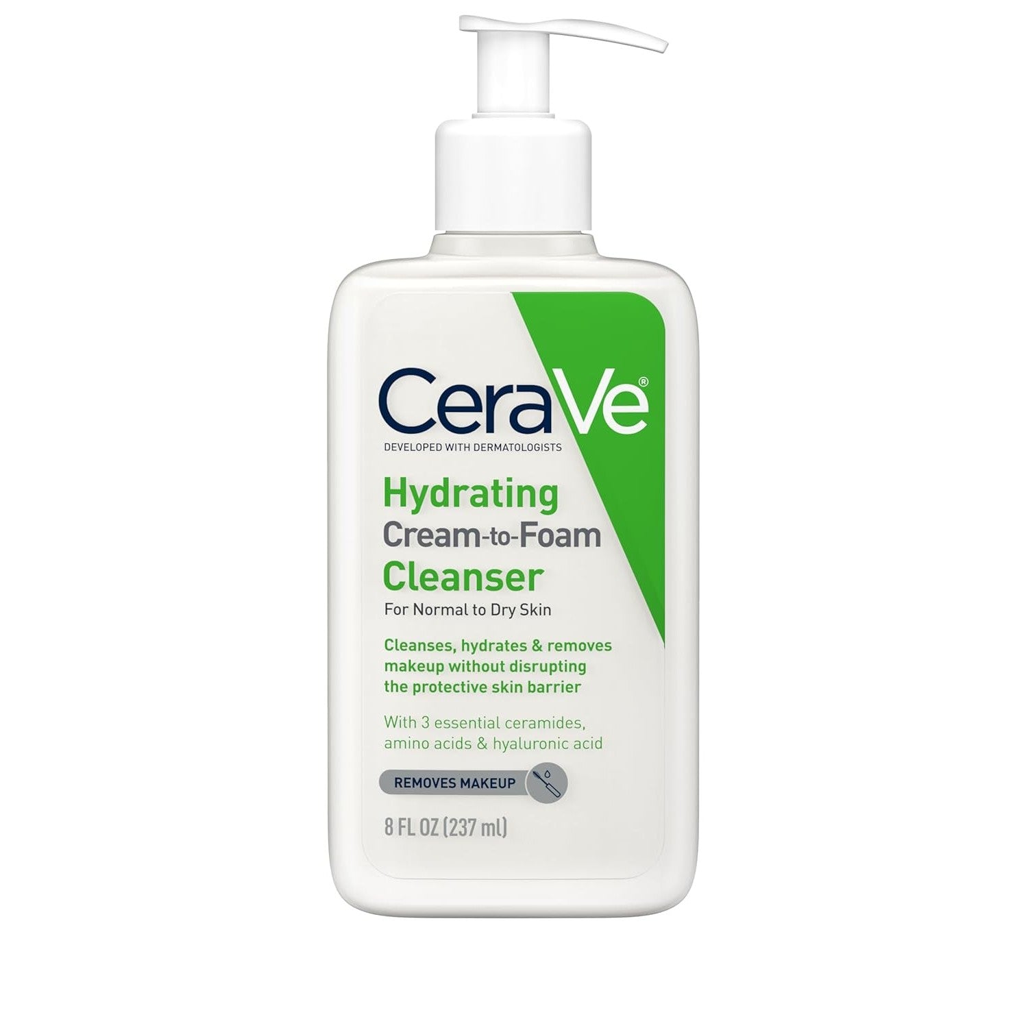 Buy now CeraVe Hydrating Cream To Foam Cleanser, Makeup Remover Face Wash For Dry Skin, Foaming Facial Cleanser With Hyaluronic Acid, Normal To Dry Skin, Fragrance Free & Non Comedogenic, 19 Fluid Ounce 8 Fl Oz (Bottle) at indiglob india