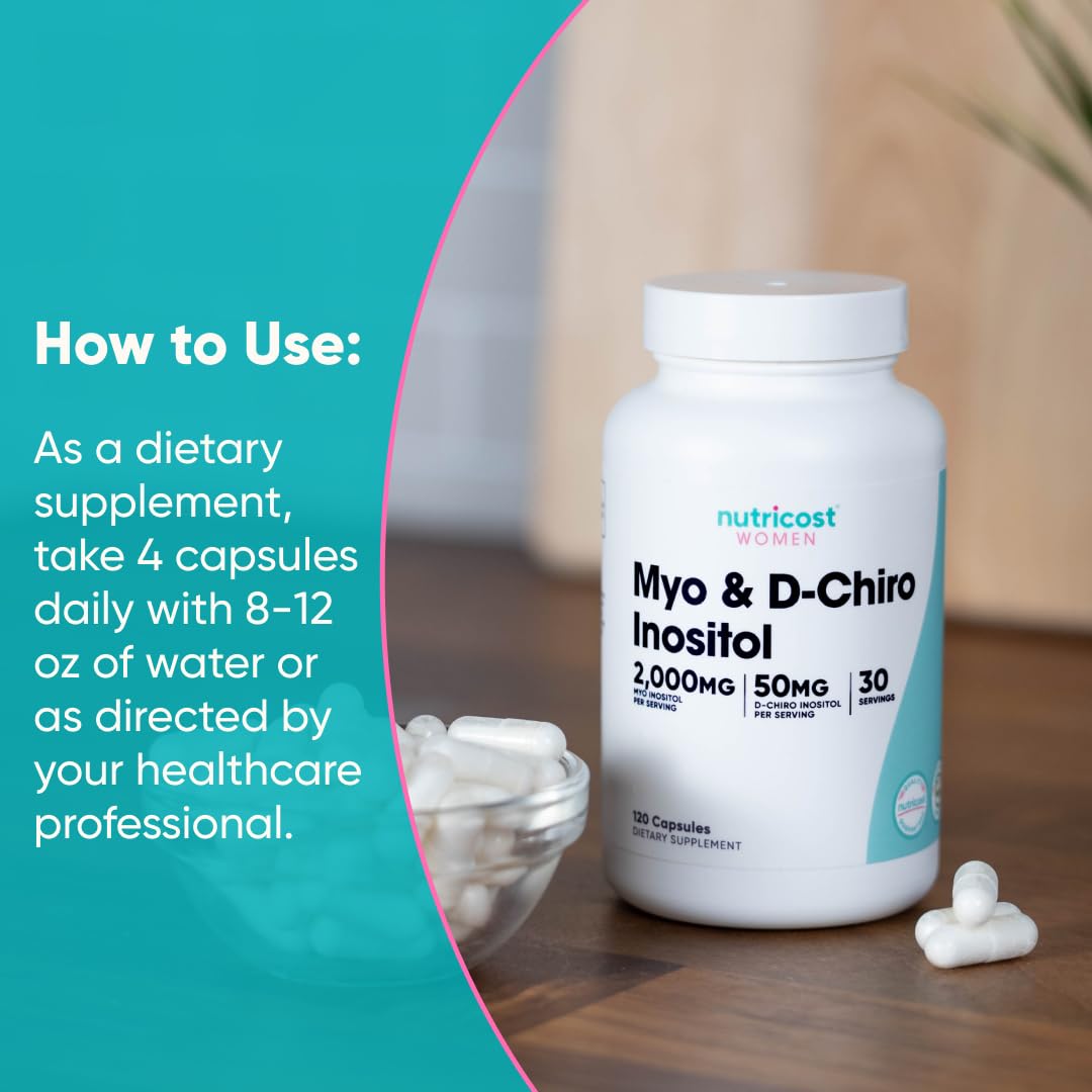 Nutricost Myo Inositol & D-Chiro Inositol for Women, 120 Capsules, GMO-Free | 2000mg Myo & 50mg D-Chiro Per Serving, 30 Servings, Vegetarian Friendly, Gluten Free