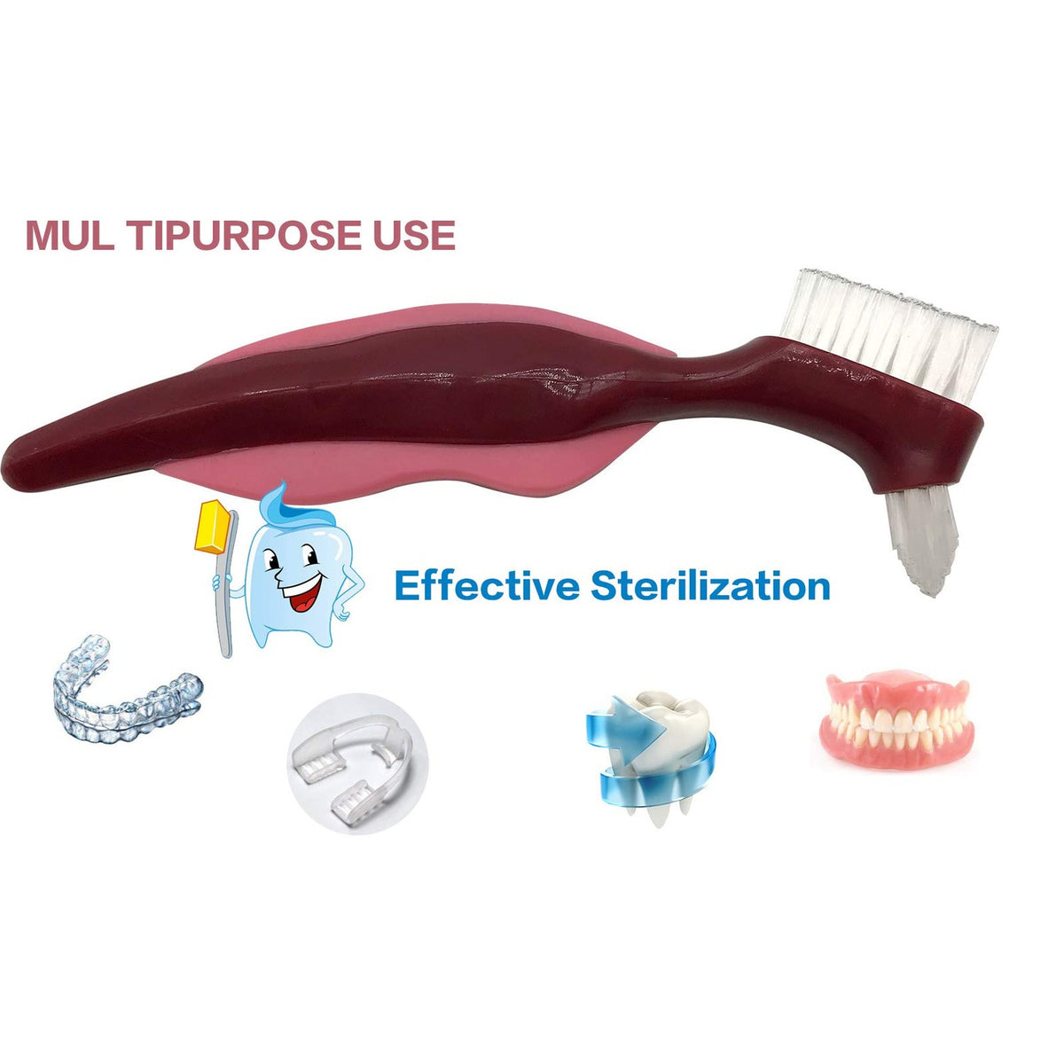 Uouovo Premium Hard Denture Brush Toothbrush, Cleaning Brush, Multi-Layered Bristles & Portable Denture Double Sided Brush, Denture Care (Pack of 2)