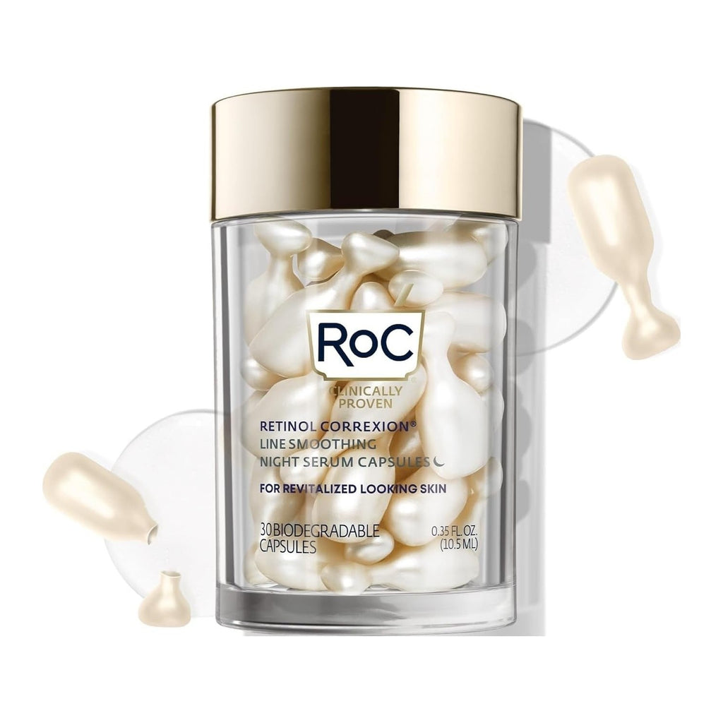 RoC Retinol Correxion Anti-Aging Wrinkle Night Serum Capsules, 80 CT Jumbo | Unscented retinol capsules for face, Anti-Aging Wrinkle, Treatment for Fine Lines, Post Acne Scars, Limited Edition Value Set
