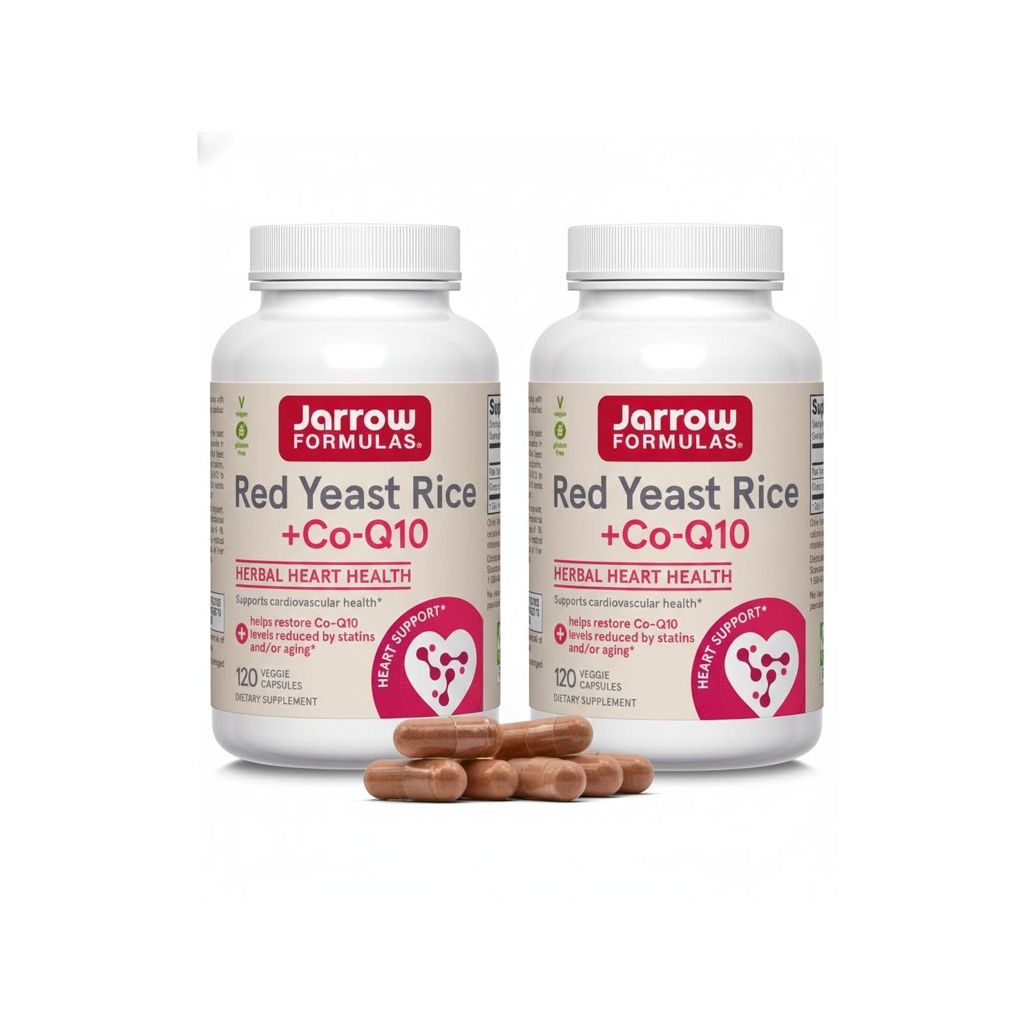Jarrow Formulas Red Yeast Rice 1200 mg & CoQ10 100 mg Per Serving - 120 Veggie Caps, 60 Servings - Herbal Heart Health Dietary Supplement - Supports Cellular Health - Vegan (Pack of 2)