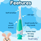 Buy now brush-baby BabySonic Infant and Toddler Electric Toothbrush for Ages 0-3 Years - Smart LED Timer and Gentle Vibration Provide a Fun Brushing Experience - Includes 2 Sensitive Brush Heads (Teal) at indiglob india