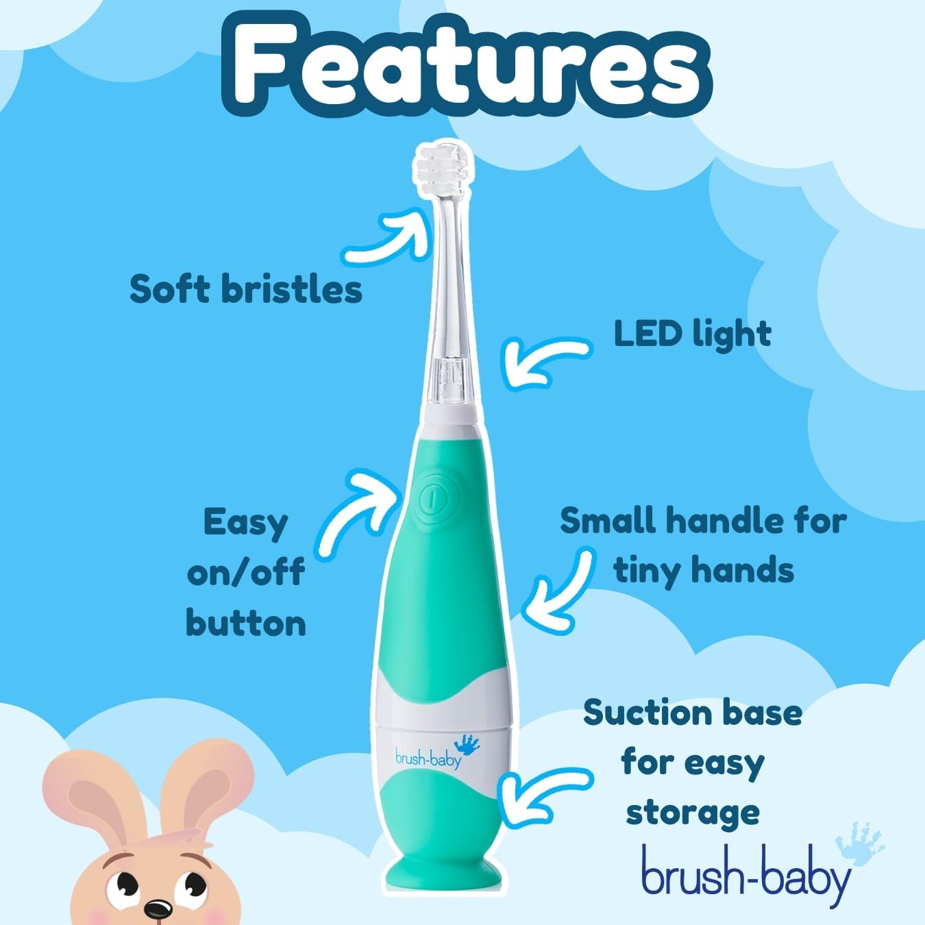 Buy now brush-baby BabySonic Infant and Toddler Electric Toothbrush for Ages 0-3 Years - Smart LED Timer and Gentle Vibration Provide a Fun Brushing Experience - Includes 2 Sensitive Brush Heads (Teal) at indiglob india